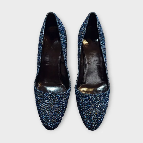 Prada Dark Blue Custom Crystal Tapered Heel Pumps - Picture 7 of 13